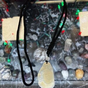 Beautiful Clear Quartz Buddah Pendant On Black Cord